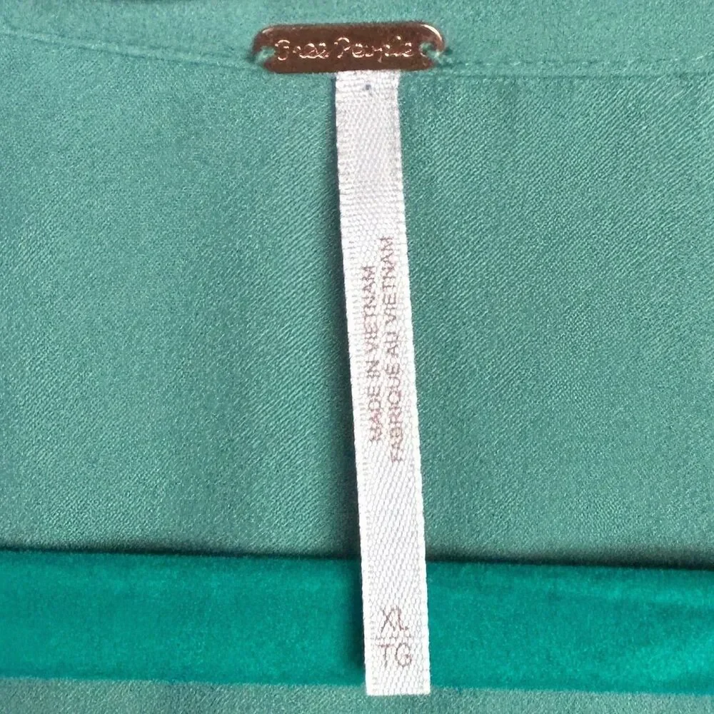NWT Free People Shine Bright Cowl Top Collared Drape Blouse Vert de Mer Green XL